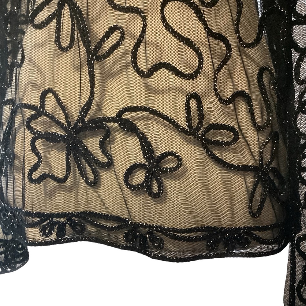 Dino Black Sheer Long Sleeve Blouse With Embossed design / Size L - Picture 8 of 13